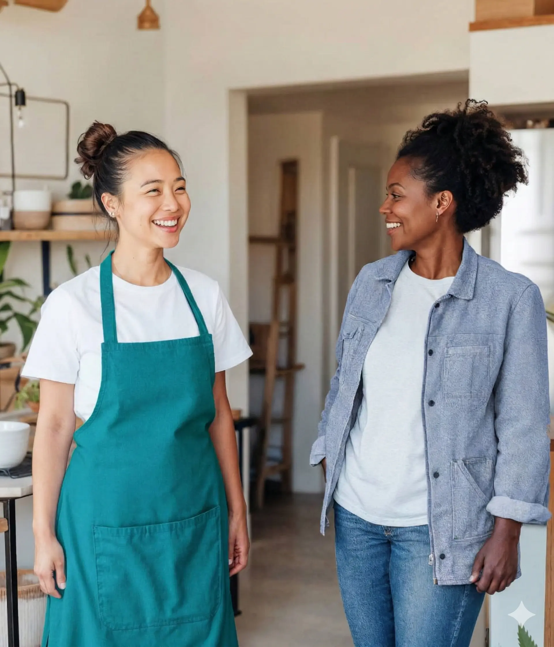cleaning girl talking to a happy customer
